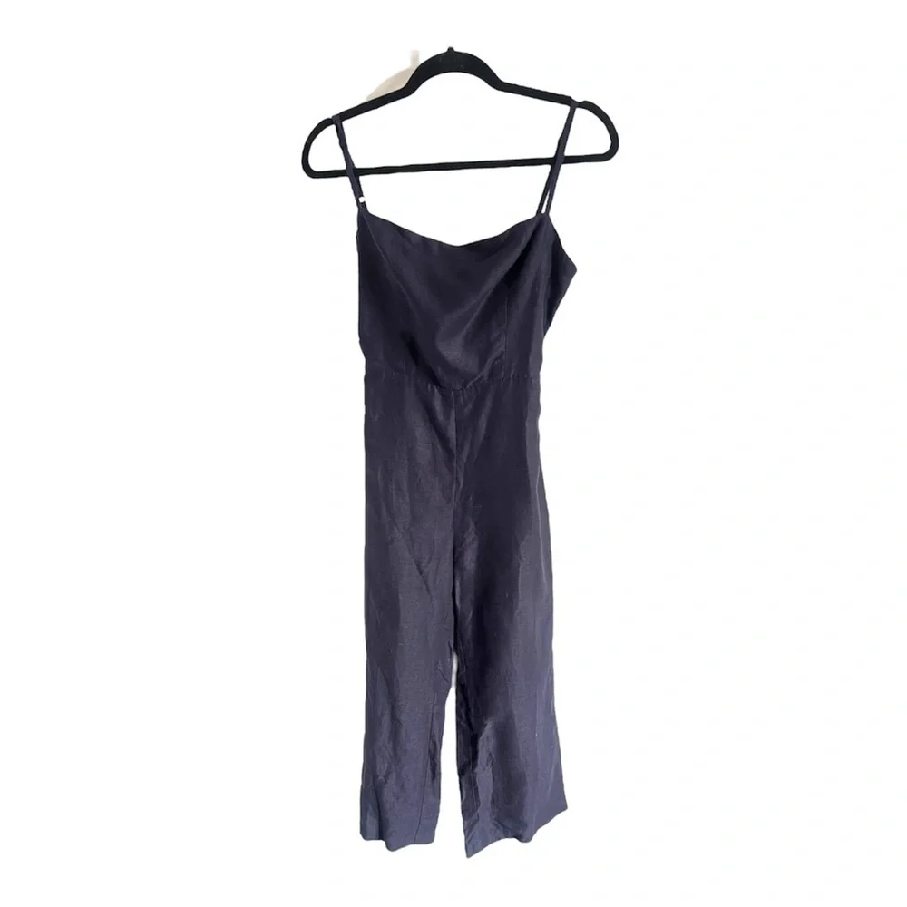 Reformation Navy Linen Jumpsuit Open Tie Back, size 6